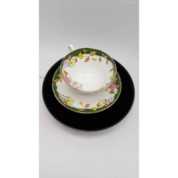 Stanley Bone China Pink Green Floral Wide Mouth Tea Cup Saucer Gold Trim Vintage - Picture 17 of 17